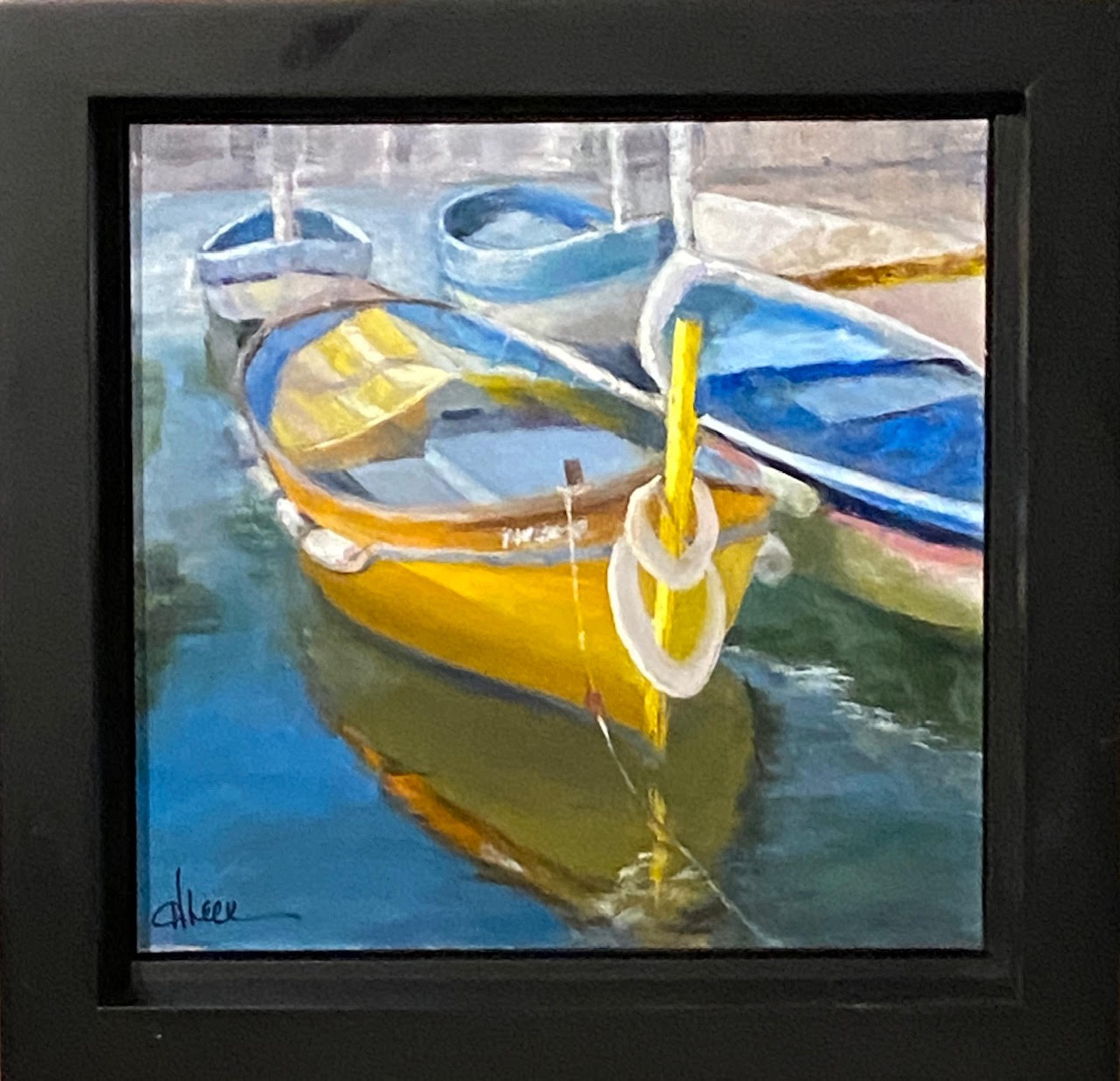 207 - Yellow boat - 12x12 - Landscape - $275