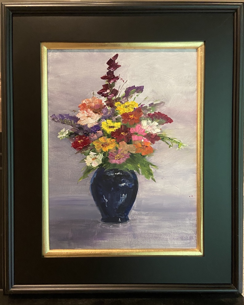 Market Bouquet in Blue Vase -1